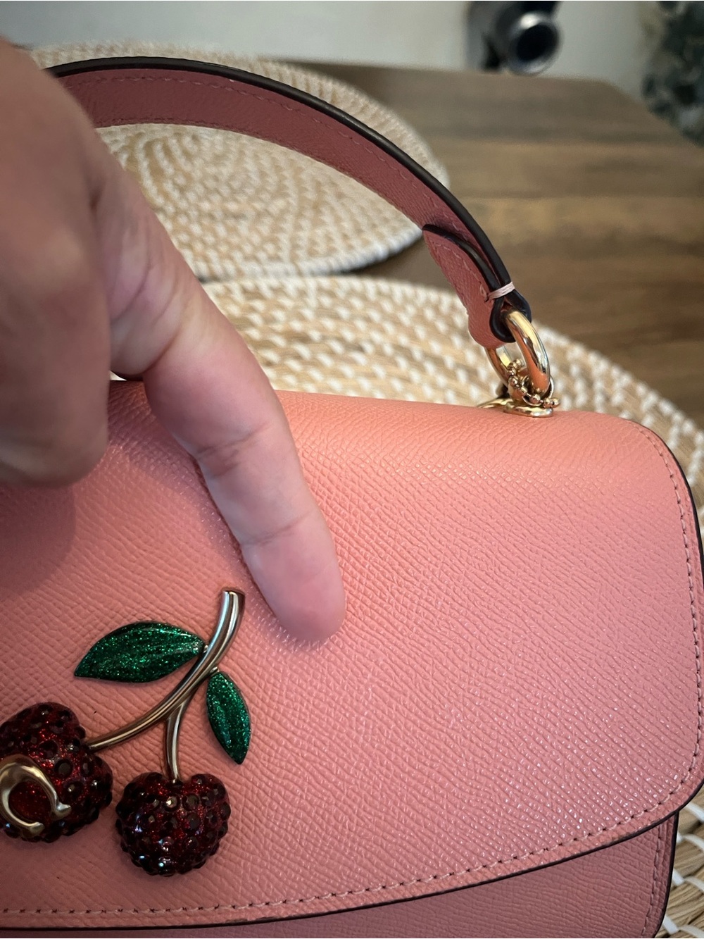 Coach Coral Pink Cherry Appliqué Top-Handle Satchel - Picture 11 of 16